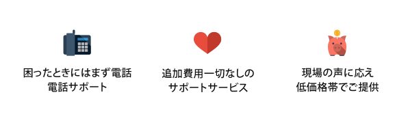 困ったときにはまず電話電話サポート/追加費用一切なしのサポートサービス/現場の声に応え低価格帯でご提供